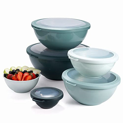 COOK WITH COLOR Mixing Bowls with TPR Lids - 12 Piece Plastic Nesting Bowls Set includes 6 Prep Bowls and 6 Lids, Microwave Safe Mixing Bowl Set (Teal) - color: Teal TPR Lids