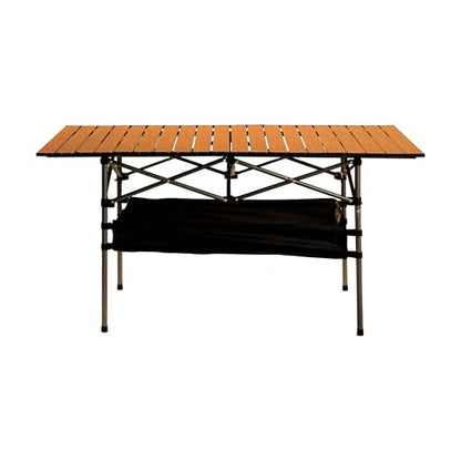Outdoor Folding Table, Built-in Storage & Carry Bag | Ultralight 7.93LBS, 225LBS Heavy Duty, Aluminum Top, Carbon Steel Frame, for Camping, Picnic, Beach, BBQ - color: Wood