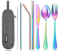 Portable Stainless Steel Flatware Set, Travel Camping Cutlery Set, Portable Utensil Travel Silverware Dinnerware Set with a Waterproof Case (Rainbow) - color: Rainbow