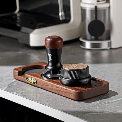 Bincoo 58mm Espresso Tamping Station - Sapele Coffee Bar Organizer with Non-Slip Mat, Multi-Slot Design for Counter, Holds Tamper,Distributor, Basket Holder - size: 58MM