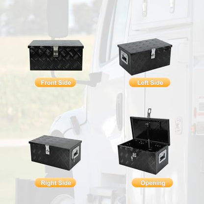 Silver 20 Inch Truck Chest Tool box Heavy Duty Aluminum Stripes Plated Pick Up Truck Bed Box Waterproof RV Trailer Toolbox Storage with Side Handle and Lock Keys –20"x12"x10" - color: Black, size: 20"x12"x10"
