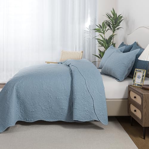 HoneiLife Quilt Set Queen Size - Microfiber Bedspread 3-Piece, Reversible Coverlets Lightweight Bedcover Queen Quilt Bedding Sets for Spring/Summer Use - color: Light Blue, size: Queen/Full-90"x96"