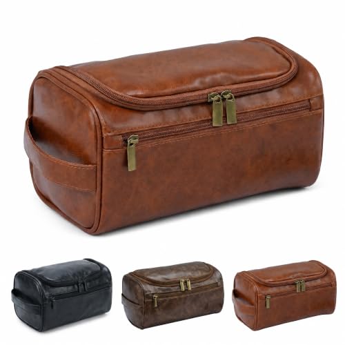 Men’s Hanging Toiletry Bag, Large Capacity Travel Dopp Kit Organizer for Business Trip – Waterproof Shaving Bag Multi-Compartment Storage for Grooming Essentials, Bathroom & Gym (Brown) - color: Brown