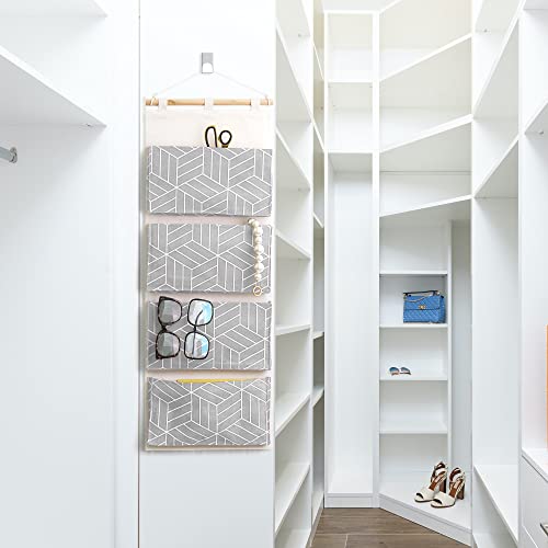 CROWNED 2Pcs Over Door Hanging Storage Bags Wall Mount Closet Organizer, 4 Big Pockets Linen Cotton Fabric Multi Functional Living Room Bedroom Bathroom File Magazine Waterproof Free Hooks Grey - color: Grey