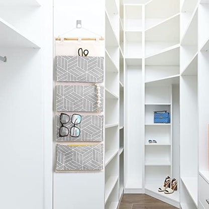 CROWNED 2Pcs Over Door Hanging Storage Bags Wall Mount Closet Organizer, 4 Big Pockets Linen Cotton Fabric Multi Functional Living Room Bedroom Bathroom File Magazine Waterproof Free Hooks Grey - color: Grey