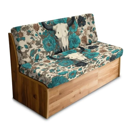 Cow Skull Peony Print 2 Pack RV Dinette Cushion Covers Stretch Camper Cushion Slipcover Pet-Friendly RV Couch Cover Fuzzy Sofa Slipover for Travel Trailer Couch - color: Cow Skull Peony