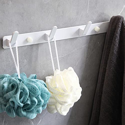 4 Hooks Matte White Bathroom Towel Hooks Mounted Wall Adhesive Heavy Duty Farmhouse Bath Coat Stick on Rack Hat Wall Hook Sticky White Kitchen Robe Rack Coat Hook White 4 Hooks Rack Towel for Bathroom - color: White, size: 13.19*1.18*1.38 inch（4hooks）