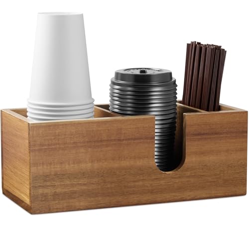 ALELION Acacia Wood Coffee Cup Holder for Countertop - Wood Coffee Bar Accessories and Organizer - Coffe Station Organizer for Cup Lid Stirrers Pod - color: Acacia, size: Medium