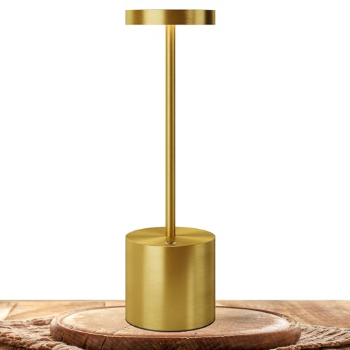 TBBGA LED Cordless Table Lamps, Portable Rechargeable Battery Operated Lamp, Modern Metal 3 Level Dimmable Indoor and Outdoor Cordless Lamp,Desk Lamp for/Restaurant/Bar/Cafe/Bedroom. (Gold) - color: Gold1