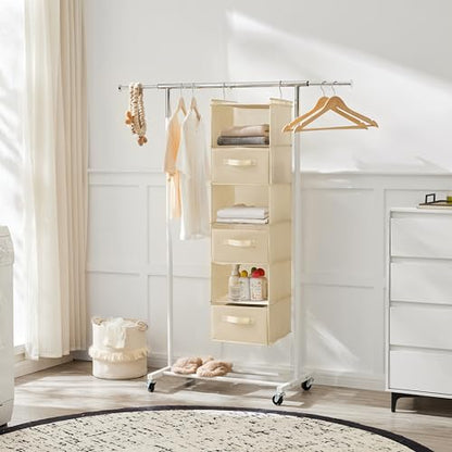 MAX Houser 6 Tier Shelf Hanging Closet Organizer, Closet Hanging Shelf with 2 Sturdy Hooks for Storage, Foldable (Beige-D3) - color: Beige-d3