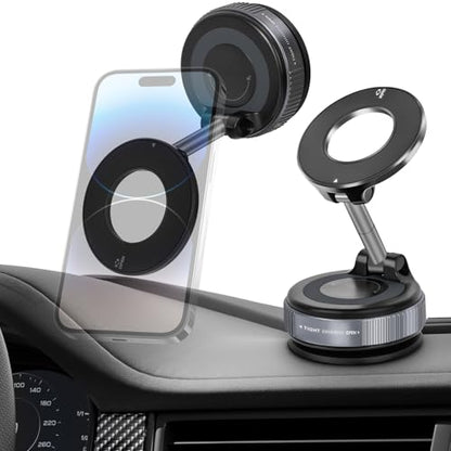 Jikasho Vacuum Magnetic Car Phone Holder for Magsafe, Hands-Free 360° Adjustable Suction Cup Phone Mount for Car/Gym/Mirror/Smooth Surface, Compatible with iPhone & Android (Silver Black) - color: Silver Black