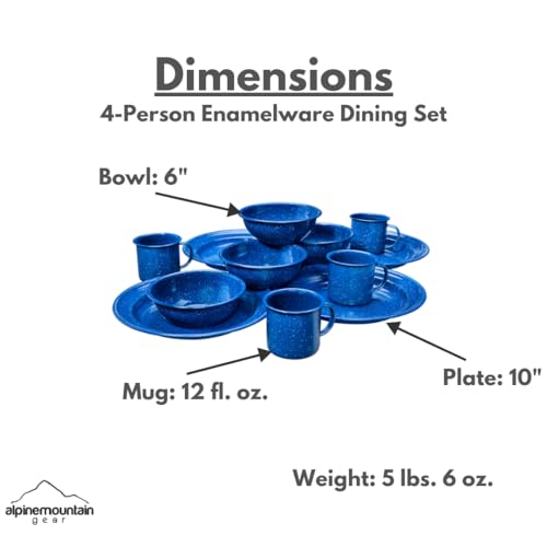 4-Person Enamelware Dining Set for Camping and Backpacking - Camping Gear Essentials for Camping and Backpacking by Caddis Sports
