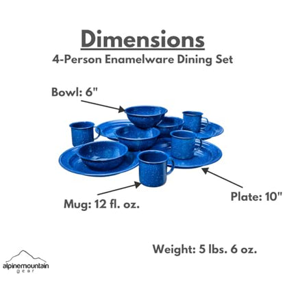 4-Person Enamelware Dining Set for Camping and Backpacking - Camping Gear Essentials for Camping and Backpacking by Caddis Sports