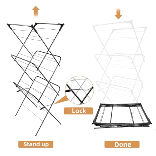 Foldable Clothes Drying Rack | Portable Collapsible Laundry Drying Rack | Use for Indoor & Outdoor | Space Saving | Black 54"x24"x17" | Easy to Assemble