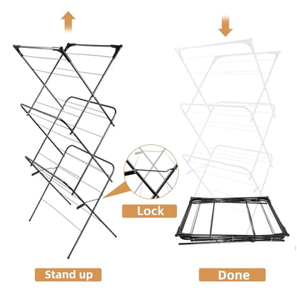 Foldable Clothes Drying Rack | Portable Collapsible Laundry Drying Rack | Use for Indoor & Outdoor | Space Saving | Black 54"x24"x17" | Easy to Assemble
