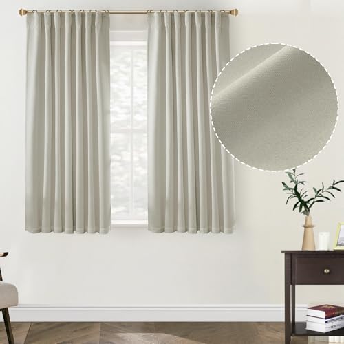 Short Blackout Curtains for Window Sill Length - 54 Inch Long Black Out Thermal Insulated Linen Panel, Neutral Farmhouse Style for Apartment Low Windows Bedroom - color: Greige, size: 52"W x 54"L (Pack of 2)