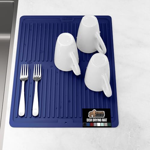 GORILLA GRIP 100% BPA-Free Patented Silicone Dish Drying Mat for Kitchen Counter, Water Catching Ribbed Design, Easy Clean Waterproof Sink Liner, Heat Resistant, Fits Under Rack, 12x16 Inch, Blue - color: Blue, size: 16" X 12", style: Silicone