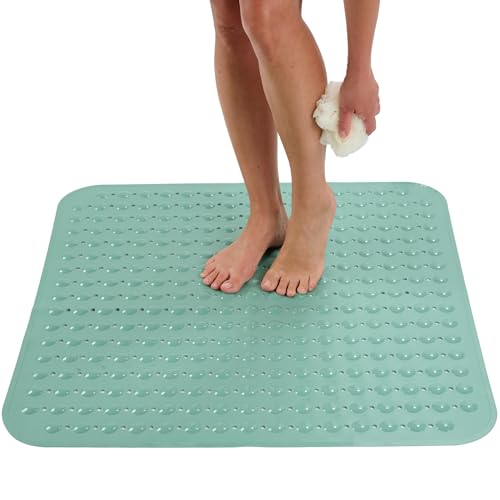 ENKOSI Extra Large Square Non Slip Shower Mat - 31 x 31-inch XL Bathroom Shower Mat - Square Shower Matts for Shower Stall Floors | Secure Suction Cups and Drain Holes (31x31 Aqua Green) - color: Aqua Green, size: 31" x 31" (Square)