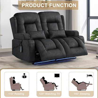 URRED Power Loveseat Recliner Sofa with Massage and Heat, Wall Hugger Reclining Loveseat, RV Couch Home Theater Seating with LED Lights for Living Room (Dark Grey, 54" - 2 Seats) - color: Dark Grey, size: 54" - 2 Seats