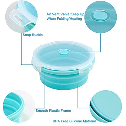 Guyuyii Collapsible Bowls with Lids 4 PC Food-Grade Silicone BPA-Free | Round Nesting Set for Camping, RV Travel, Kitchen Storage | Easy Cleaning, Compatible with Freezer, Microwaves, Dishwashers - color: blue round