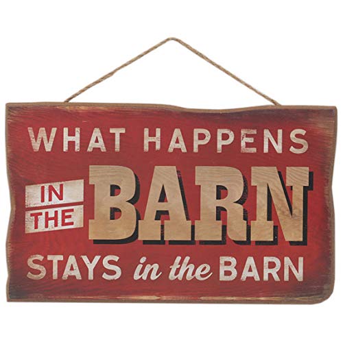 What Happens in the Barn Hanging Wood Wall Decor - Funny Rustic Sign for Barn, Living Room or Kitchen - color: Red/Brown