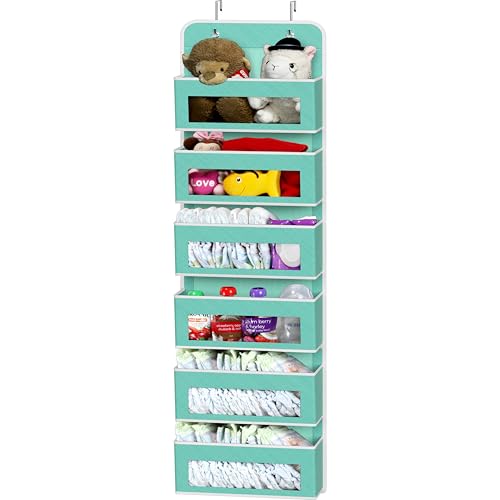 Simple Houseware 6 Clear Window Pocket Over Closet Door Storage Hanging Organizer for Bedroom, Bathroom, Pantry, Turquoise - color: Turquoise, size: 6 Pockets