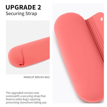 AGIKET Silicone Makeup Brush Holder Travel Cosmetic Bag：Soft Portable Cosmetic Face Brushes Holder with Upgrade Anti-Fall Out Magnetic Closure, Large Travel Makeup Brush Case - Guava - color: Guava, style: Brush Holder