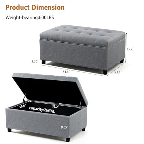 Joveco Rectangular Lift Top Storage Ottoman Bench,Linen Storage Bench for Living Room Entryway Bedroom,Linen Gray - color: Linen Gray