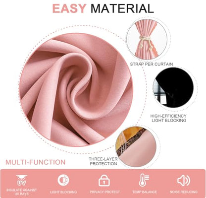 Self Adhesive Curtains - No Drilling, No Rod, Easy to Install Blackout Curtains for Window Blinds,Bedroom(Pink 35 * 59in-1P) - color: Pink, size: 35"W x 59"L (Pack of 1)