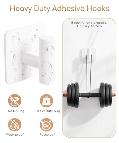 Aikzik 4 Pack Large Heavy Duty Wall Hooks - 26lb Max, Stainless Steel Adhesive Towel Hook, Shower Hooks for Hanging Towel, Coat, Robe, Wall Hook for Use in Bathroom, Kitchen and Door, White - color: White