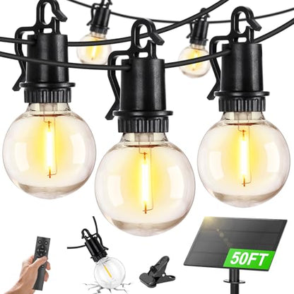 ZJOJO Solar Outdoor String Lights Waterproof, 50FT G40 Globe Patio Lights String Lights Solar Powered with 25 Edison Bulbs 2700K Shatterproof Hanging Lights for Porch Backyard Pergola Bistro - size: 50FT-25(Solar)