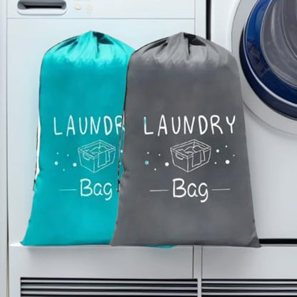 2 Pack XL Travel Laundry Bag, Dirty Clothes Organizer with Drawstring, Large Enough to Hold 4 Loads of Laundry， Easy Fit a Laundry Hamper or Basket，24" x 36" (Grey+Blue) - color: Grey+Blue