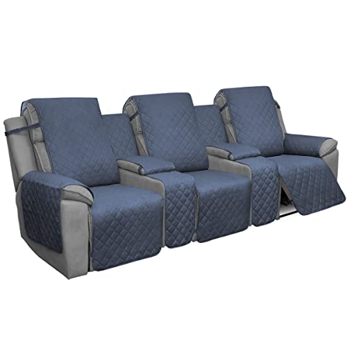 Easy-Going Recliner Sofa Cover with Console, Reversible Couch Cover for Living Room, Split Sofa Cover for Each Seat with Elastic Straps for Kids, Dogs, Pets (3 Seater, Dark Blue/Light Blue) - color: Dark Blue/Light Blue, size: Recliner Sofa