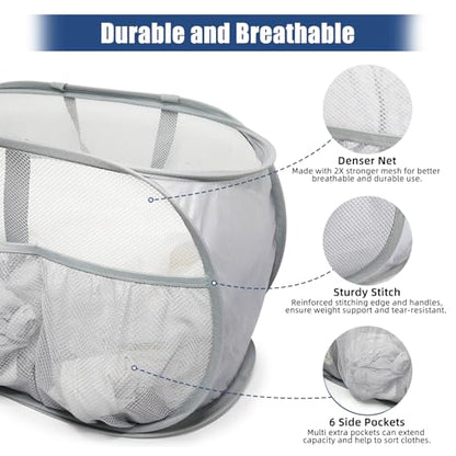 Collapsible Laundry Baskets, Upgrade Pop Up Laundry Hamper with Convenient Bags, Foldable Laundry Basket Mesh Light Weight, Easy to Carry Clothes Hampers for Laundry, Dorm, Toys, Travel Grey - color: Grey