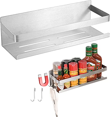 Magnetic Spice Rack for Refrigerator Spice Organizer, Strong Magnetic Shelf with 2 Removable Hooks Space Saver for Refrigerator and Microwave Oven, Metal Fridge Shelf(1 pack Silver) - color: Blush, size: 12.4 Inch