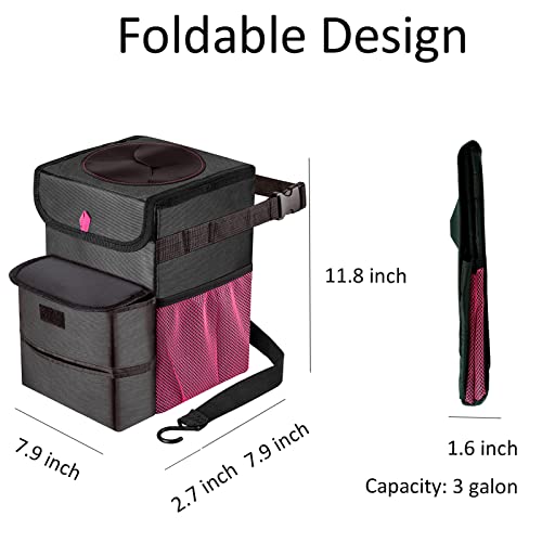 Car Trash Can Foldable Garbage Bin Leakproof 3 Gallons Black Pink - color: BlackPink, size: Large