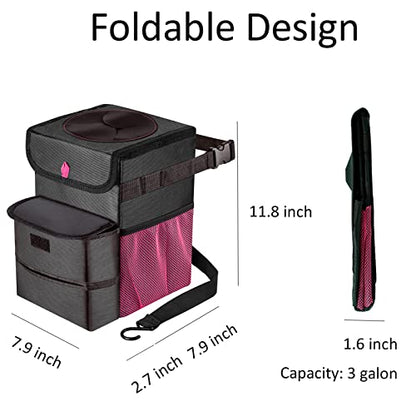 Car Trash Can Foldable Garbage Bin Leakproof 3 Gallons Black Pink - color: BlackPink, size: Large