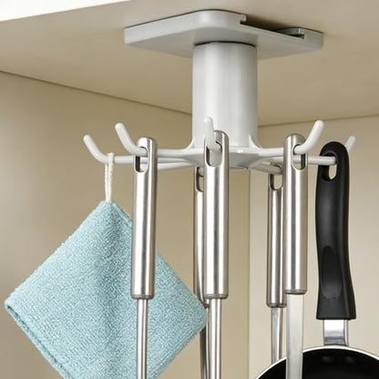 Grey Under Cabinet Kitchen Utensil Hook, 360° Rotating Utensils Hanger Hook for Kitchen and Bathroom Hanging Rack for Tools/Towel/Knife/Scoop - color: Grey-1 PCS