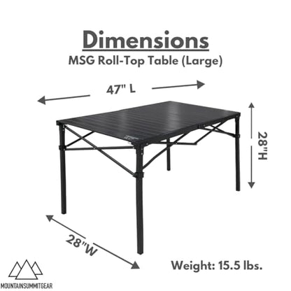 MOUNTAIN SUMMIT GEAR Heavy-Duty Roll-Top Table for Camping (Large) - Portable Aluminum-Top Folding Table with Steel Frame by Caddis Sports - size: Large