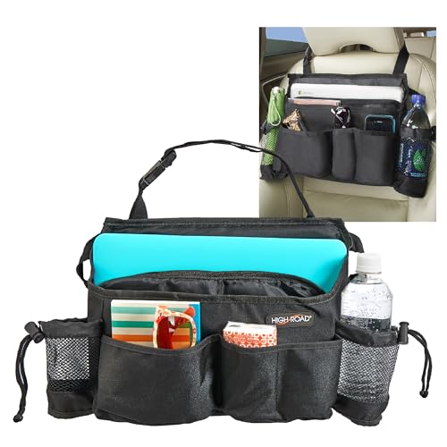 High Road SwingAway Car Front Seat Organizer with 6 Storage Pockets and 2 Bottle or Cup Holders - color: Black