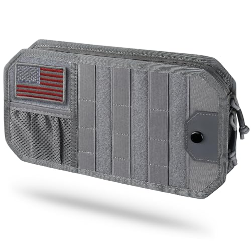 LIVANS Tactical Car Sun Visor Organizer, Auto Accessories Semi-Rigid Molle Panel with Zipper Storage Pouch & Glasses Holder, Gift for Car Gear, Fit Cars, Trucks, Suvs, Jeeps & Patrols (Gray) - color: Gray