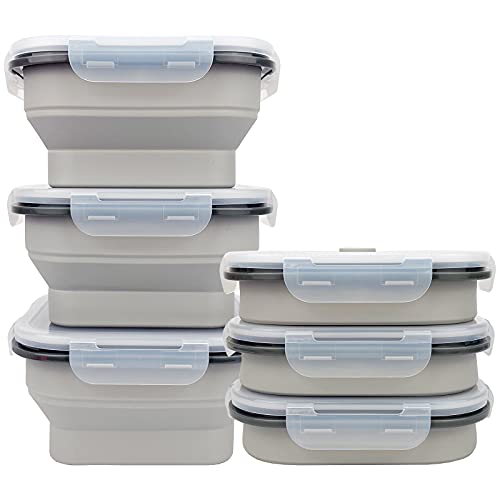 CARTINTS Large 1200ml Collapsible Bowls with Lids, Silicone Food Storage Containers, Space-Saving Meal Prep Containers For Kitchen and Outdoors Camping, Set of 3, Grey - color: grey