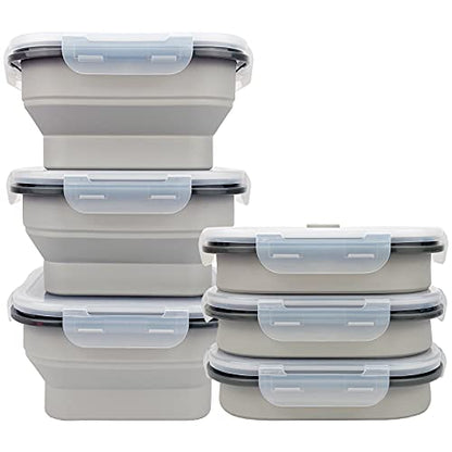 CARTINTS Large 1200ml Collapsible Bowls with Lids, Silicone Food Storage Containers, Space-Saving Meal Prep Containers For Kitchen and Outdoors Camping, Set of 3, Grey - color: grey