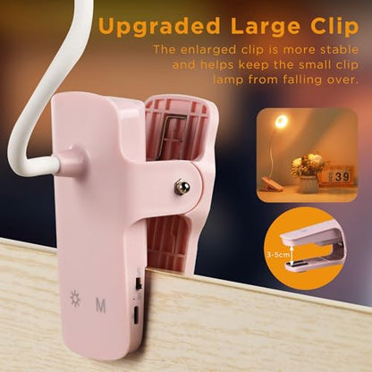 Akynite Desk Lamp LED Clip on Light, 5 Modes 5 Brightness Dimmable Clamp Light, Rechargeable Battery Flexible Clip on Reading Lamp for Bed Headboard Bunk Bed at Night for Kids (Pink) - color: Pink
