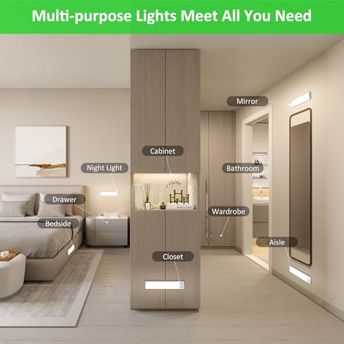 Motion Sensor Under Cabinet Lights, Magnetic Rechargeable Under Counter Closet Light, Wireless Night Light Bar Stick-On, 2-Pack, Neutral White - color: Neutral White, size: 8 inch