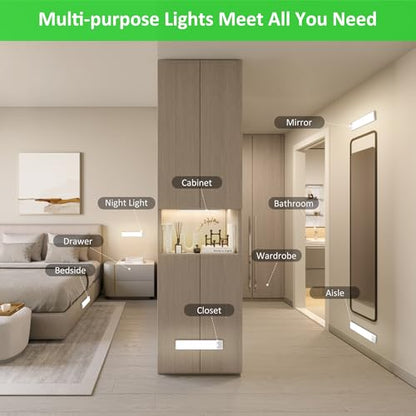 Motion Sensor Under Cabinet Lights, Magnetic Rechargeable Under Counter Closet Light, Wireless Night Light Bar Stick-On, 2-Pack, Neutral White - color: Neutral White, size: 8 inch