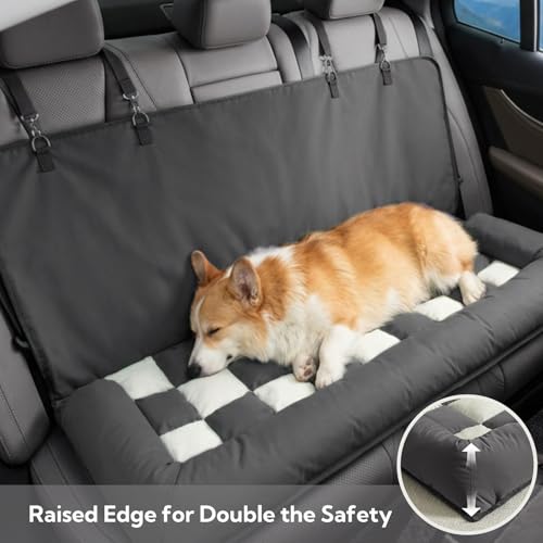 Soulbond Dog Bed for Car Back Seat, Soft Backseat Dog Bed Hammock, Non-Slip Pet Car Seat Cover for Back Seat, Pet Travel Bench Sofa for Cars/Small SUVs/Sedan, Dark Gray