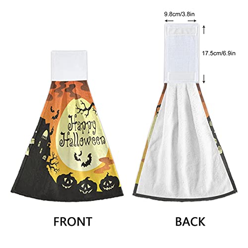 Vnurnrn Hand Towels for Kitchen 2 Pcs Hanging Kitchen Towels Set，Soft Absorbent Tea Bar Dish Cloths Bath Towel for Bathroom Laundry Room (Halloween Ghost Party Pumpkin) - color: Halloween Ghost Party Pumpkin