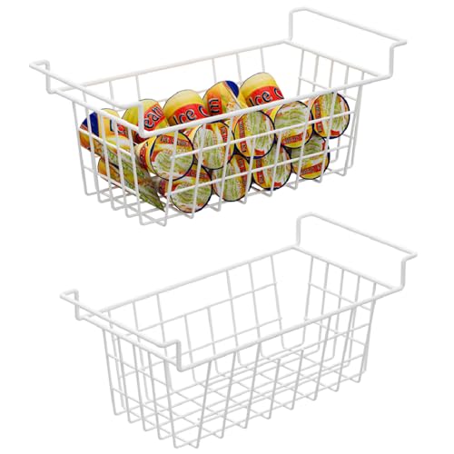 Slideep 17.5" Large Hanging Baskets Freezer Organizer Bin Sturdy Metal Wire Storage Baskets Organization for Pantry, Kitchen, White, Set of 2 - color: 17.5''