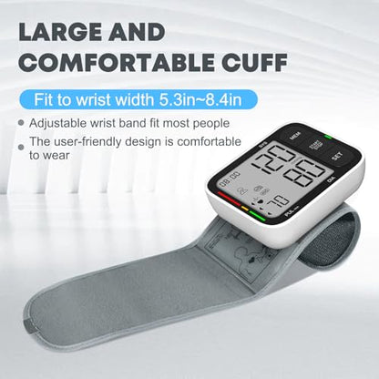 FDA-Cleared Blood Pressure Cuff Wrist, Universal Bp Cuff(5.3-8.4in) Large LCD Display 2 Users Total 240 Memories, 2 AAA Batteries & Carrying Case Included(FSA&HSA Eligible)